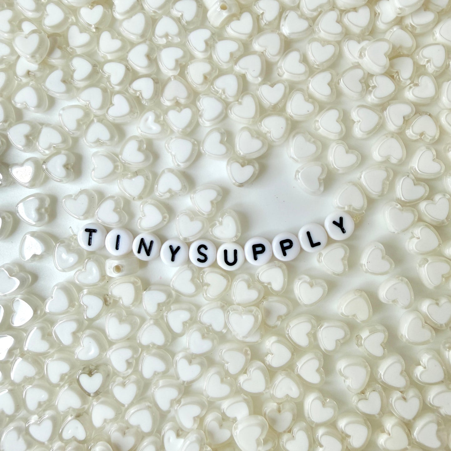 8MM White Acrylic Heart with White Middle Spacer Beads