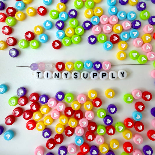 7MM Opaque Bead, White Heart Acrylic Flat Round Beads