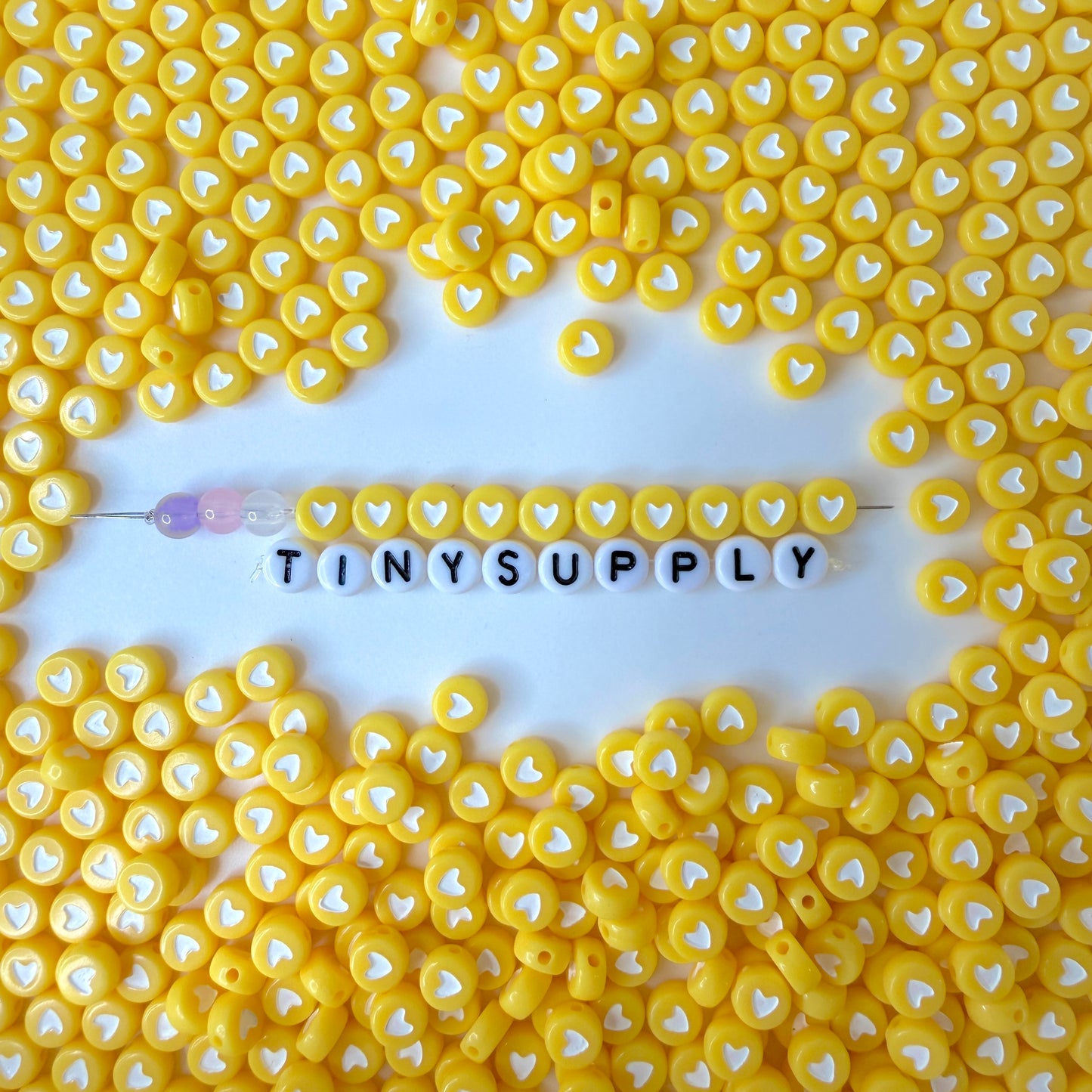 7MM Opaque Bead, White Heart Acrylic Flat Round Beads