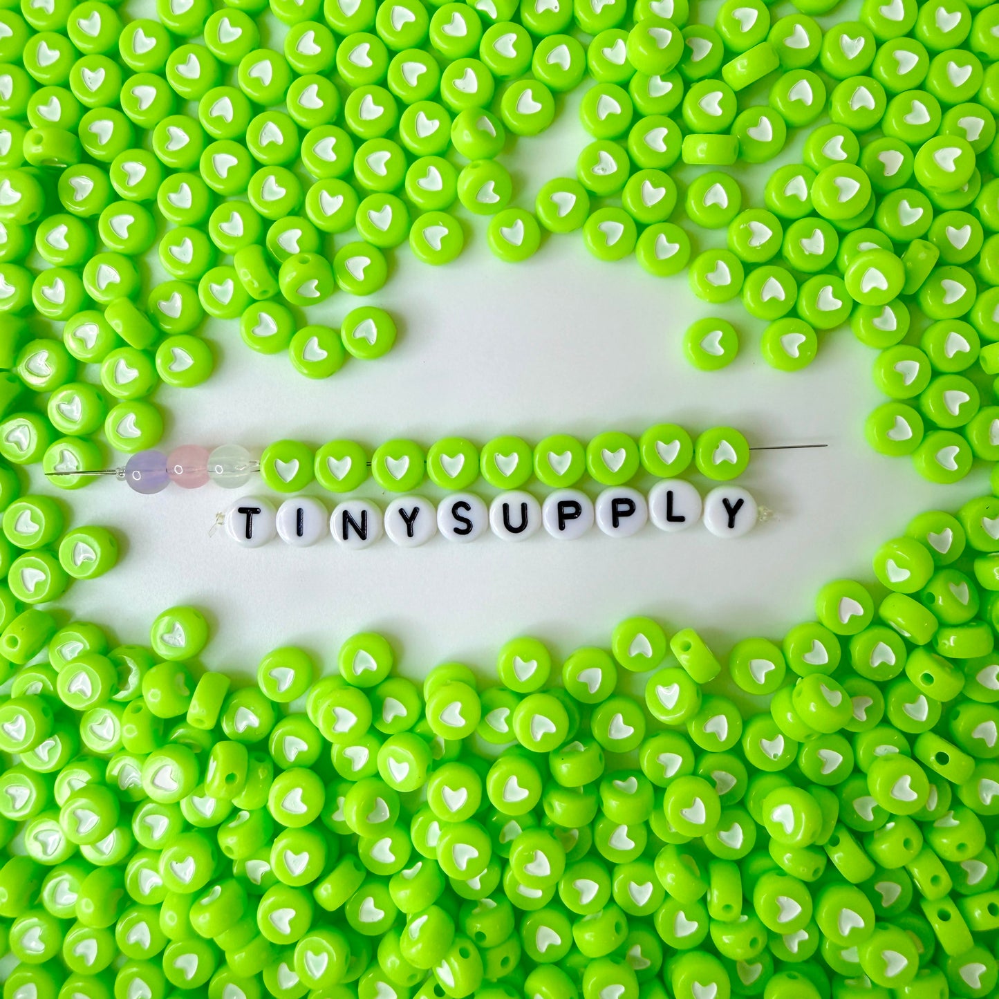 7MM Opaque Bead, White Heart Acrylic Flat Round Beads