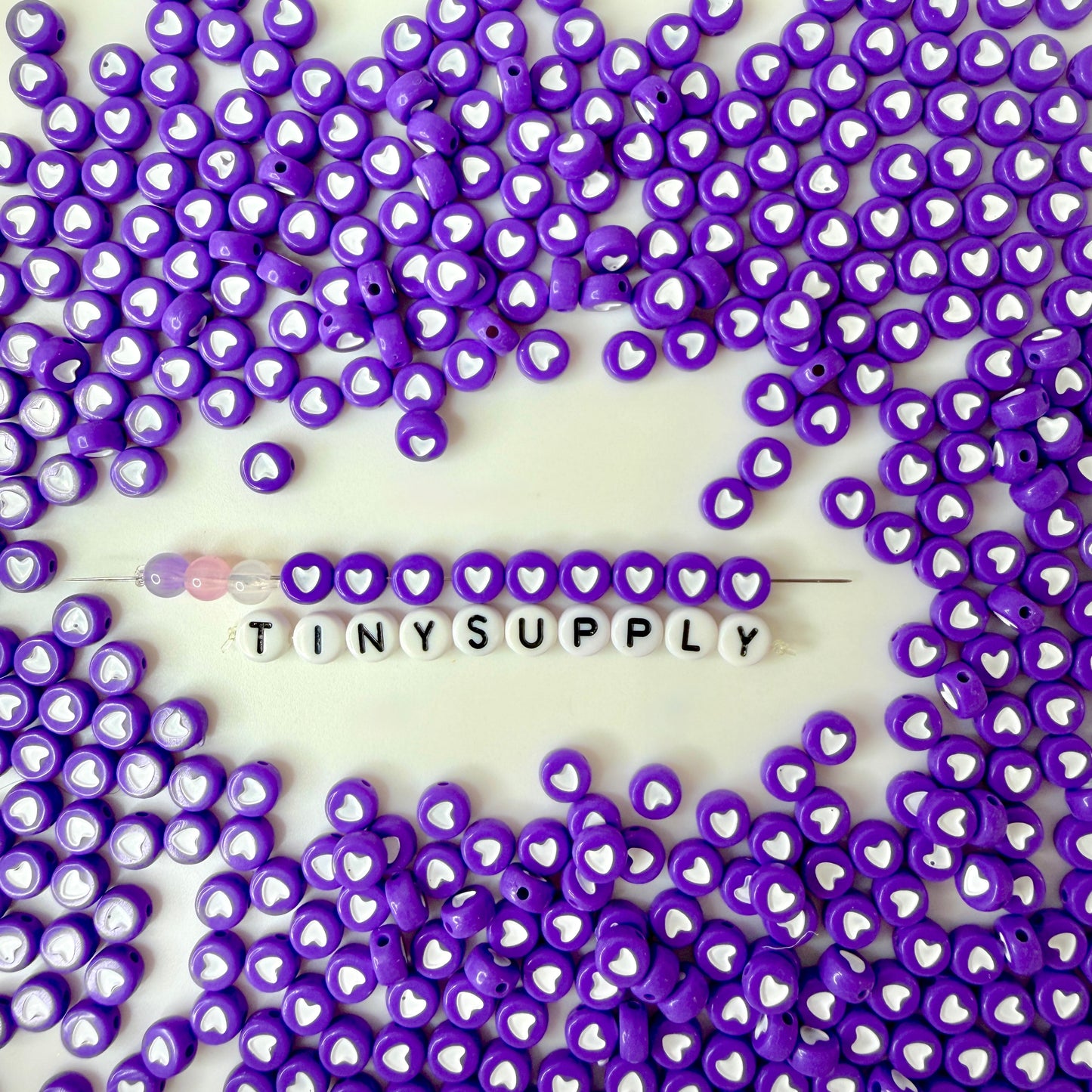 7MM Opaque Bead, White Heart Acrylic Flat Round Beads