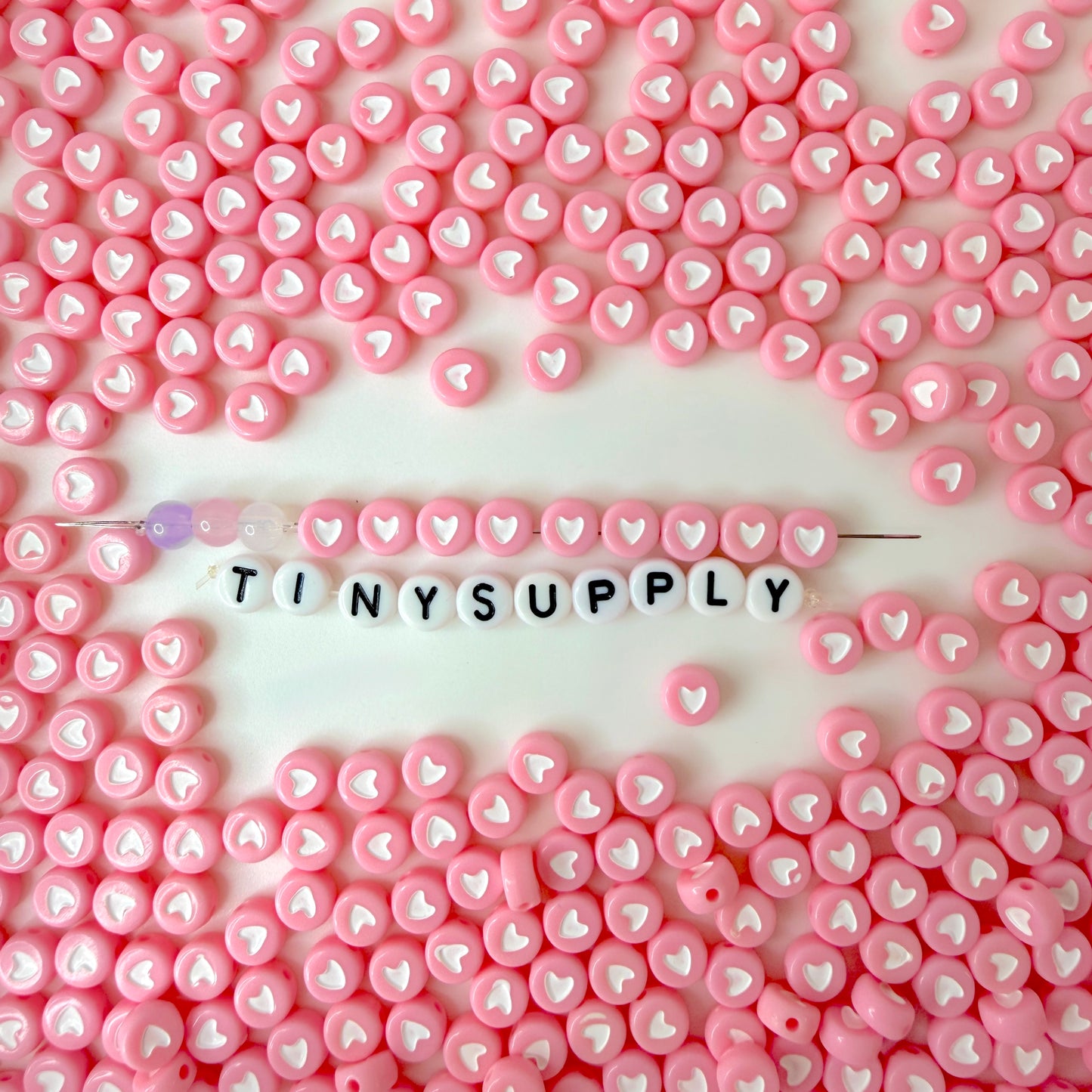 7MM Opaque Bead, White Heart Acrylic Flat Round Beads