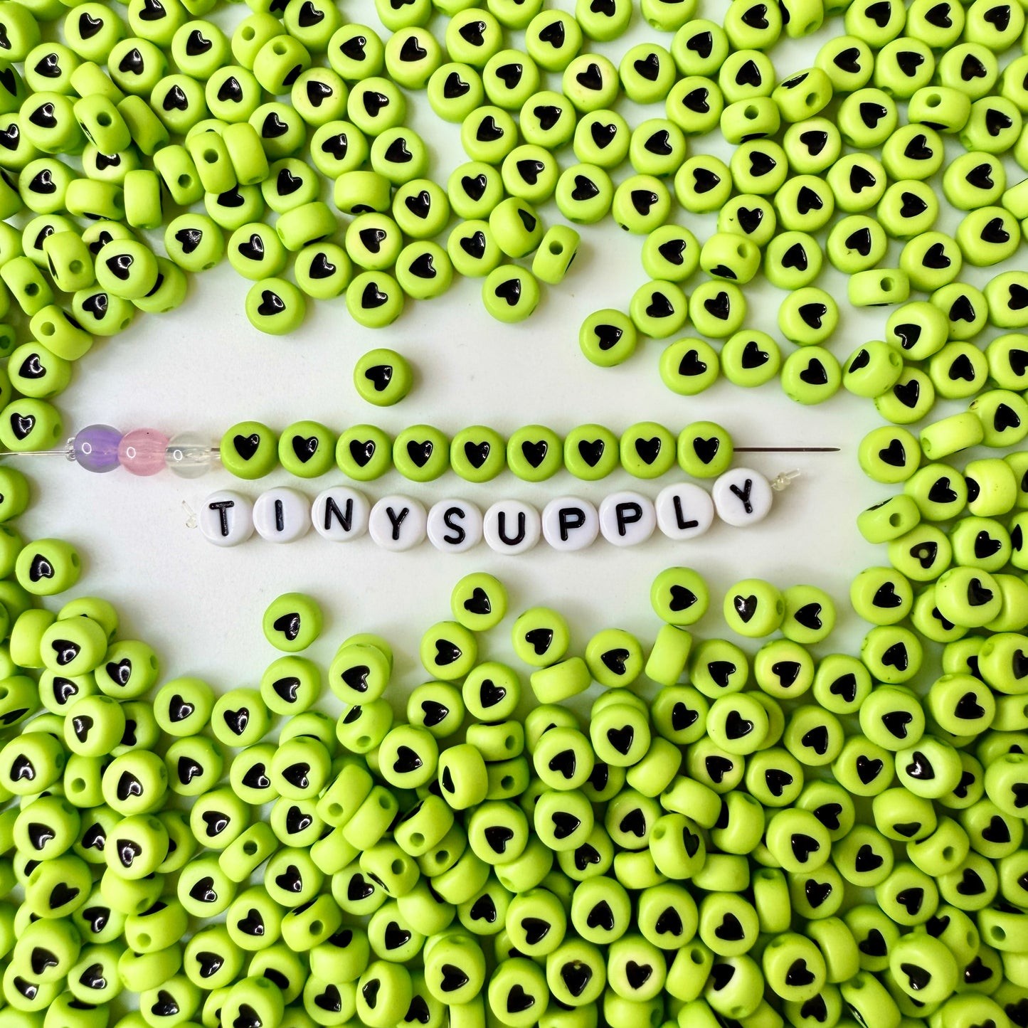7MM Opaque Bead, Black Heart Acrylic Flat Round Beads