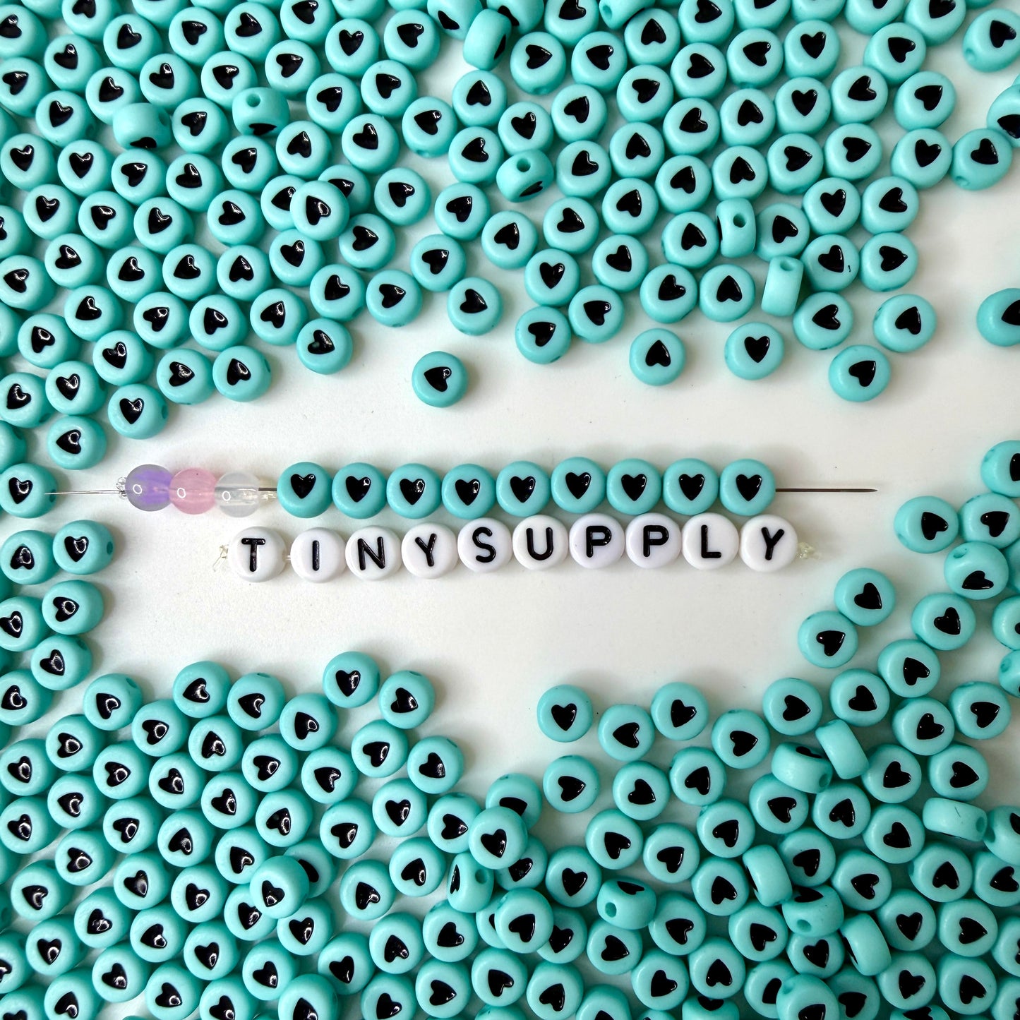7MM Opaque Bead, Black Heart Acrylic Flat Round Beads
