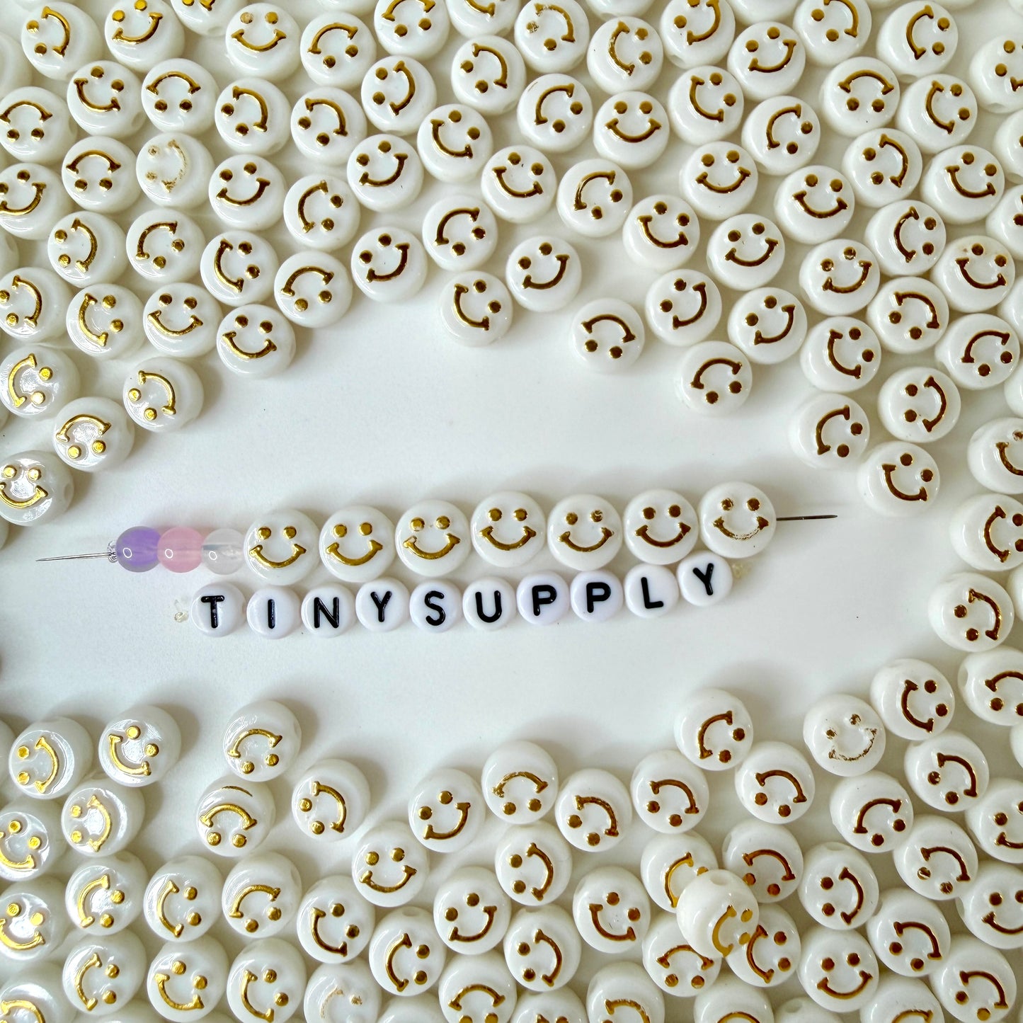 10MM Black/White With Gold Happy Face Beads