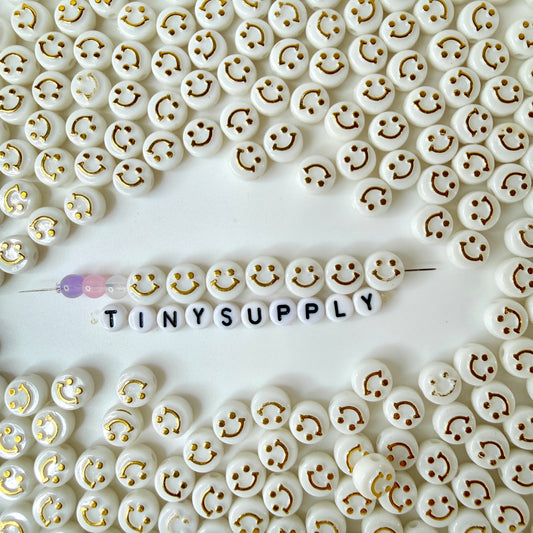 10MM Black/White With Gold Happy Face Beads