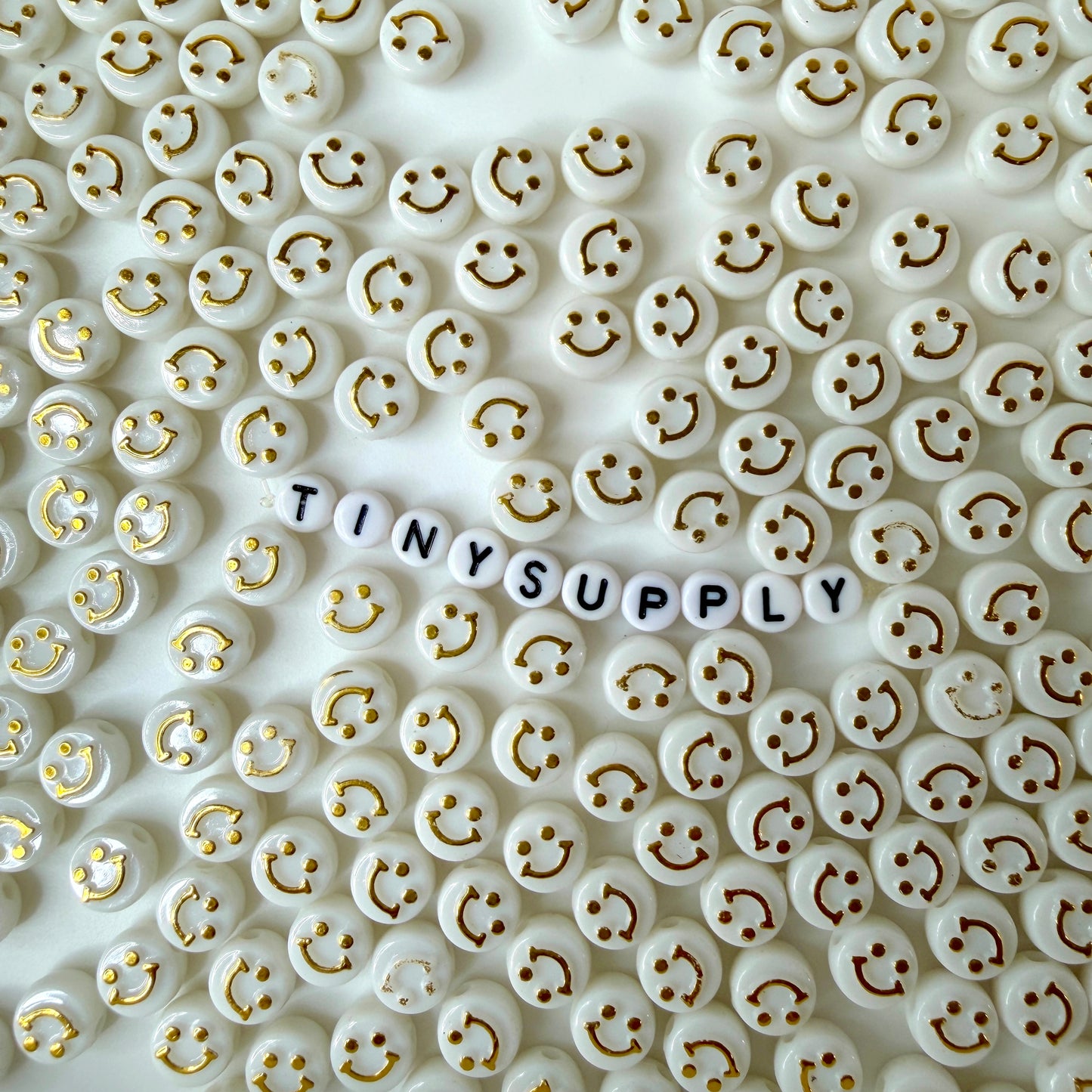 10MM Black/White With Gold Happy Face Beads