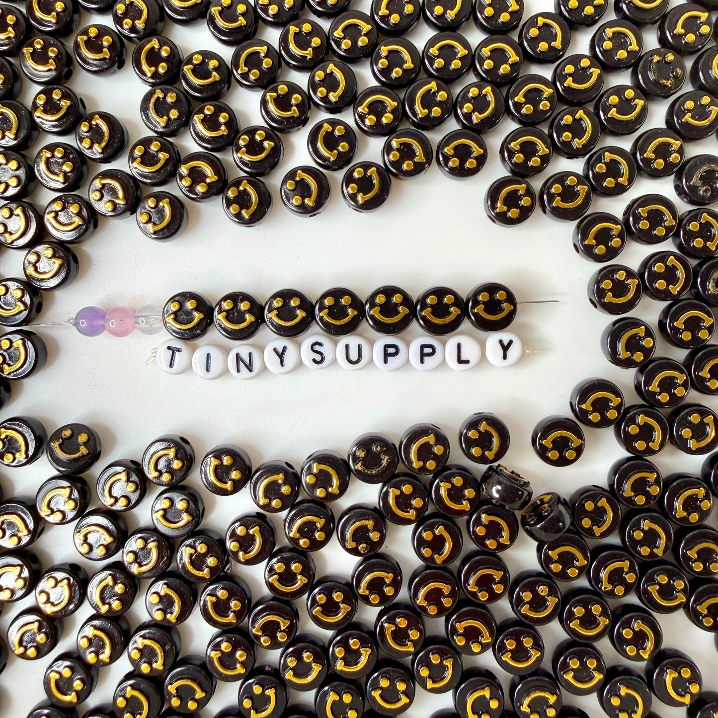 10MM Black/White With Gold Happy Face Beads