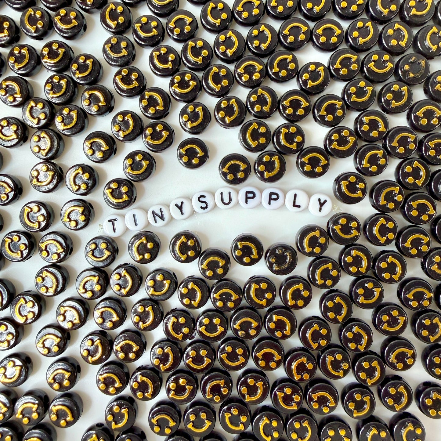 10MM Black/White With Gold Happy Face Beads