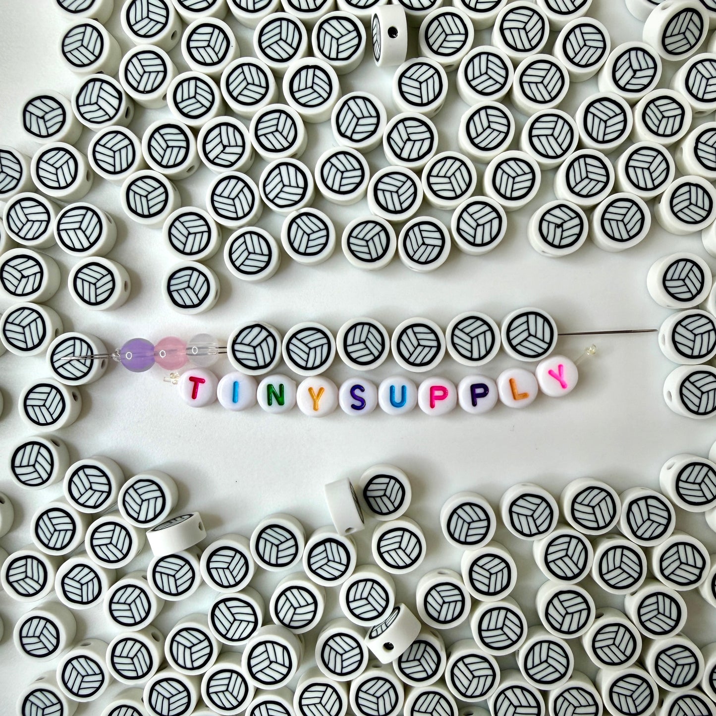 10MM White Volleyball, Sports Themed Polymer Clay Beads