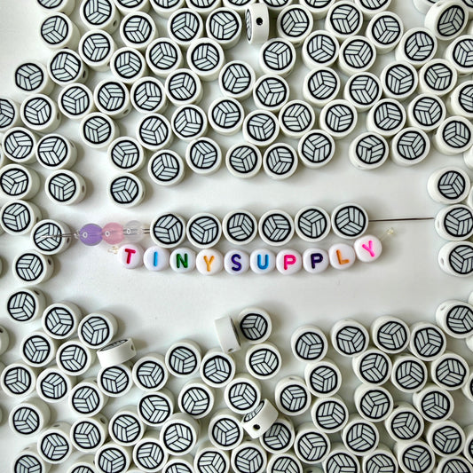 10MM White Volleyball, Sports Themed Polymer Clay Beads