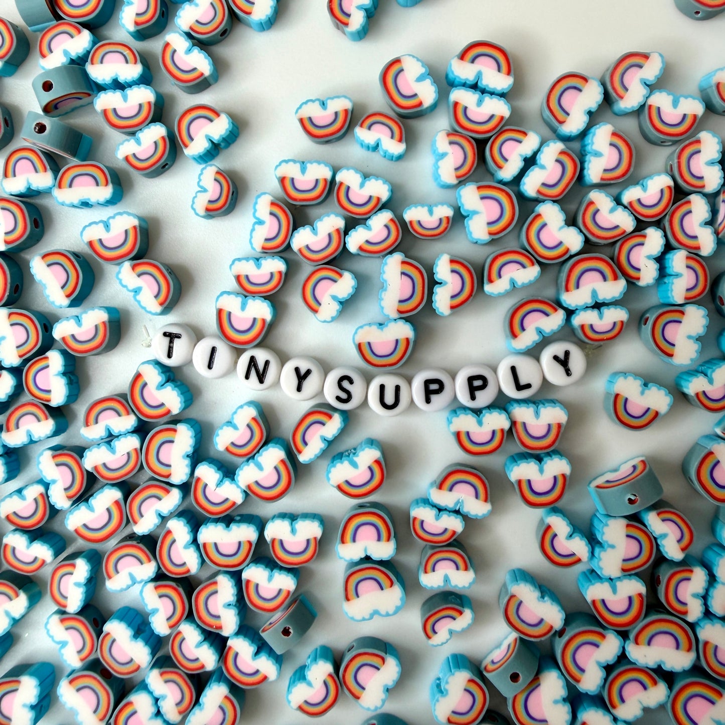10MM Blue/Pink Rainbow Themed Polymer Clay Beads