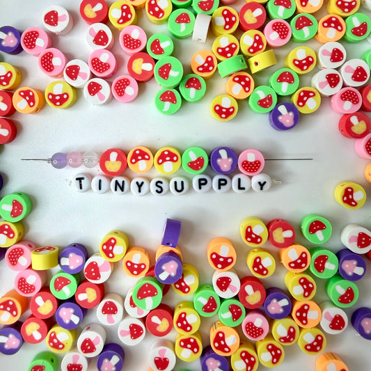 9MM Colorful Mushroom, Vegetable Themed Polymer Clay Beads