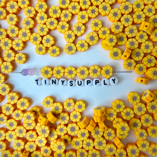 10MM Yellow Sunflower, Flower Themed Polymer Clay Bead