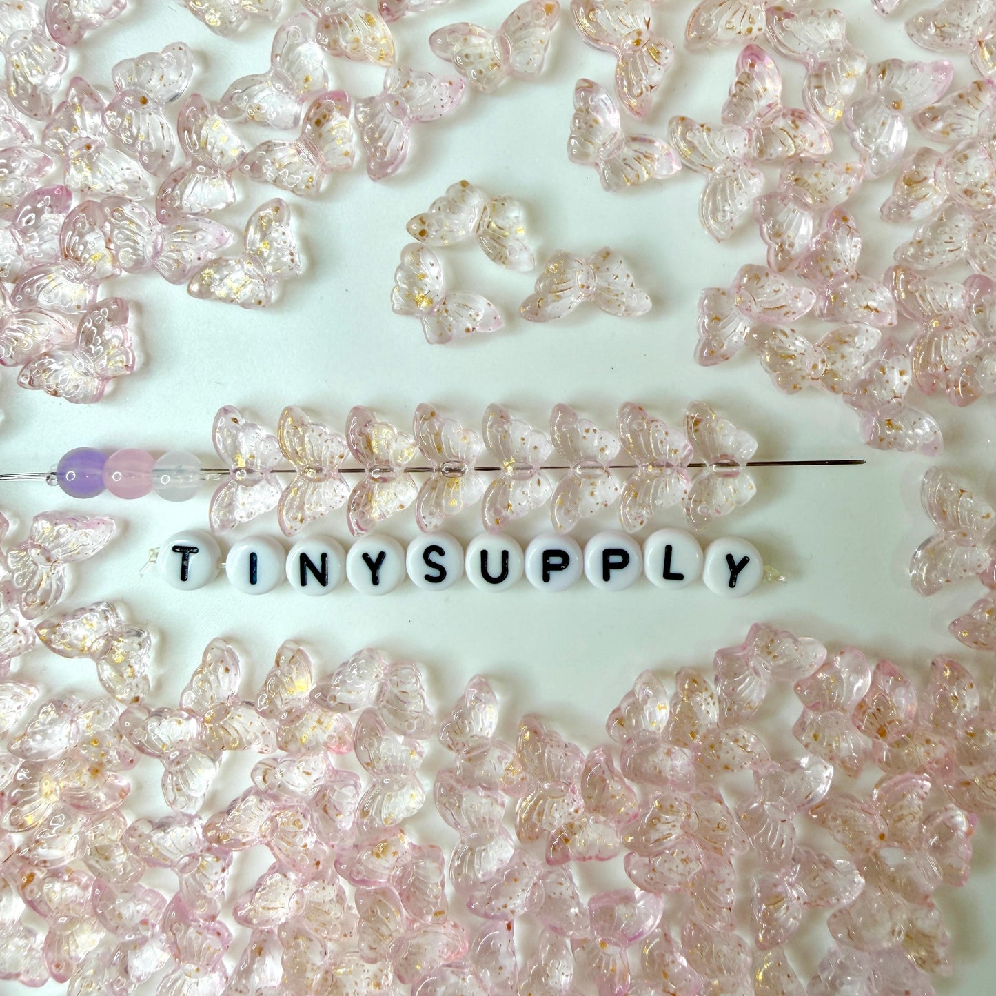 15MM Clear Pink Butterfly Speckled Colored Glass Beads