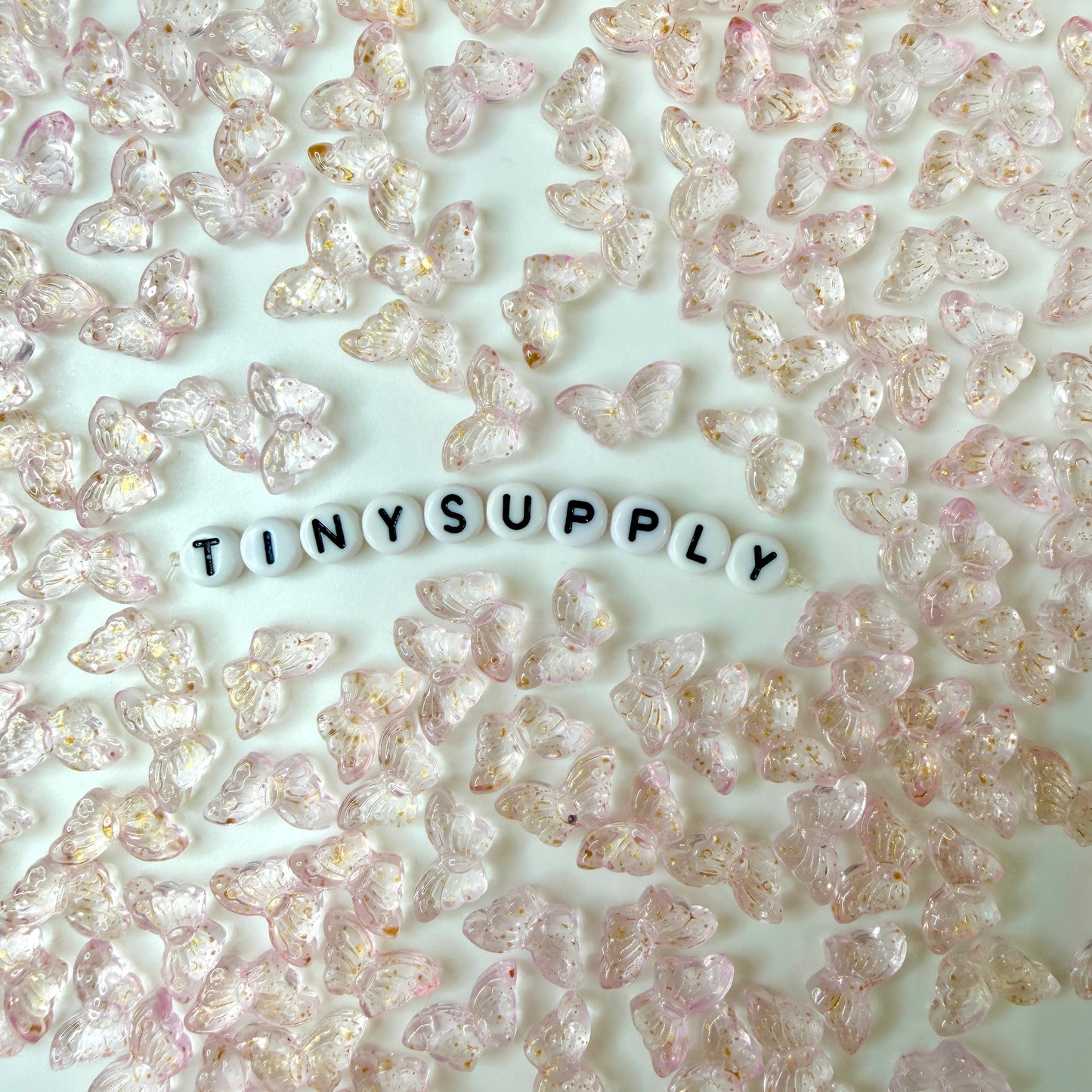 15MM Clear Pink Butterfly Speckled Colored Glass Beads