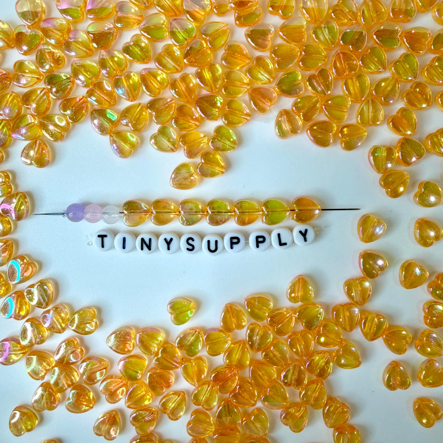 8MM AB Orange Transparent Acrylic Heart Spacer Beads with Vertical Hole