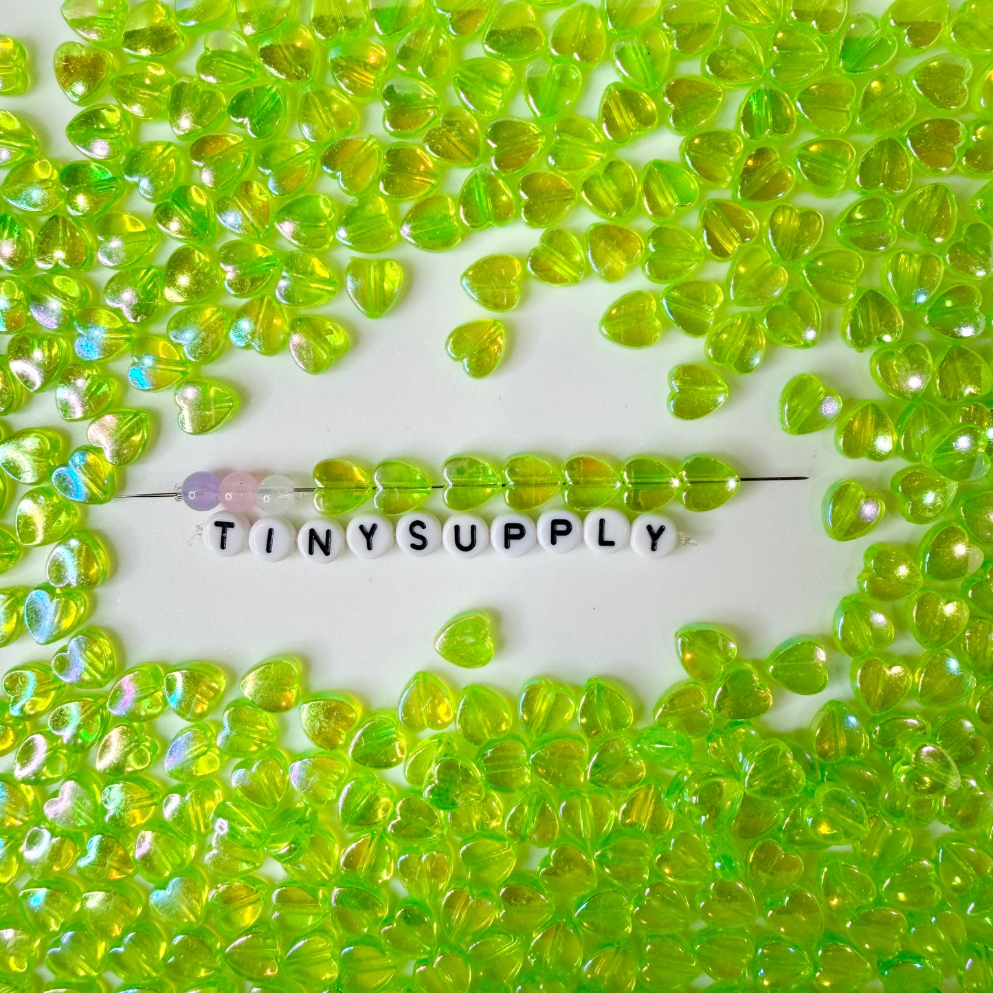8MM AB Green Transparent Acrylic Heart Spacer Beads with Vertical Hole
