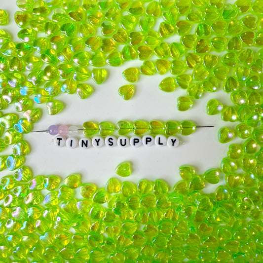 8MM AB Green Transparent Acrylic Heart Spacer Beads with Vertical Hole