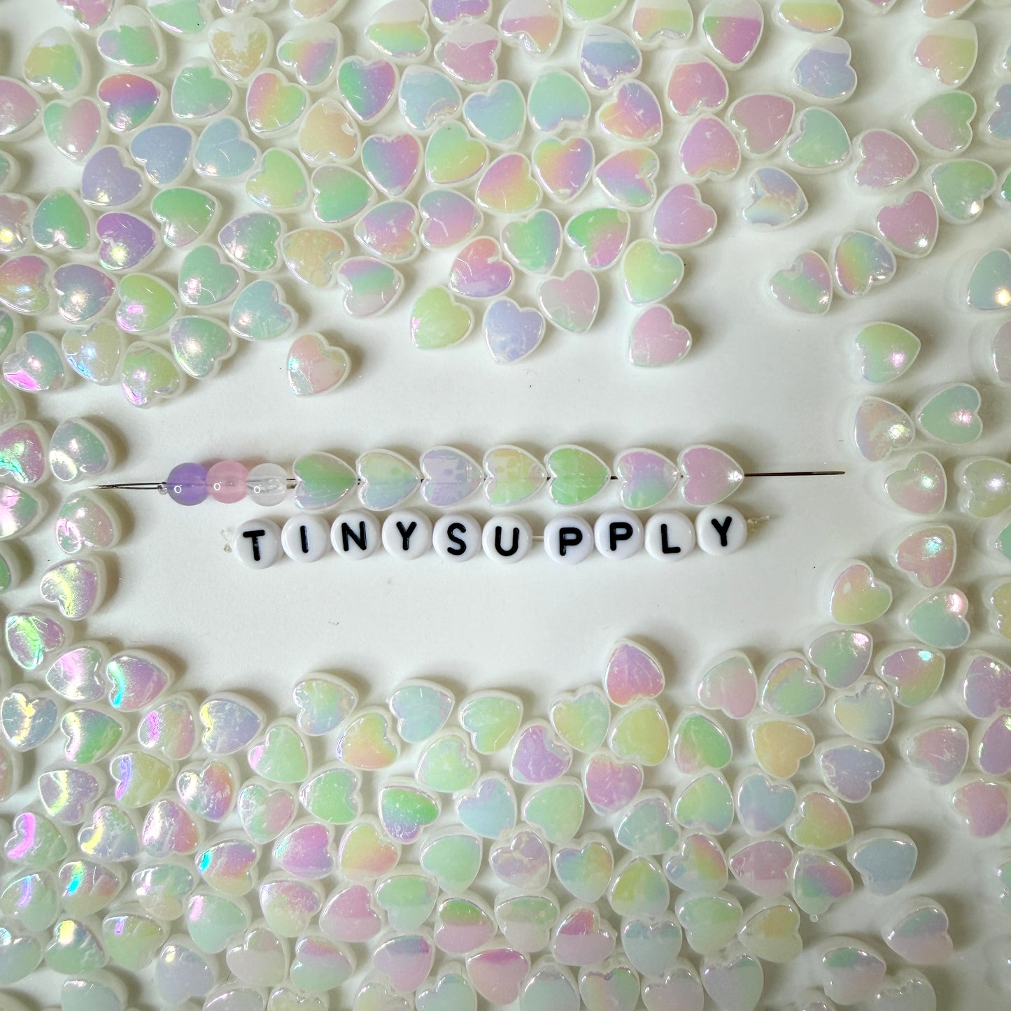 8MM AB Milky White Transparent Acrylic Heart Spacer Beads with Vertical Hole