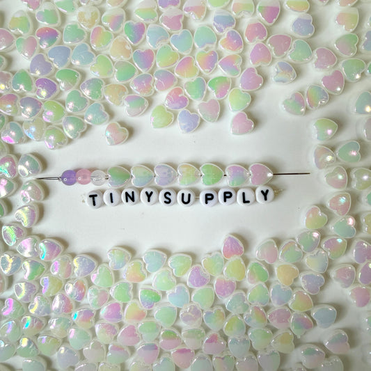 8MM AB Milky White Transparent Acrylic Heart Spacer Beads with Vertical Hole