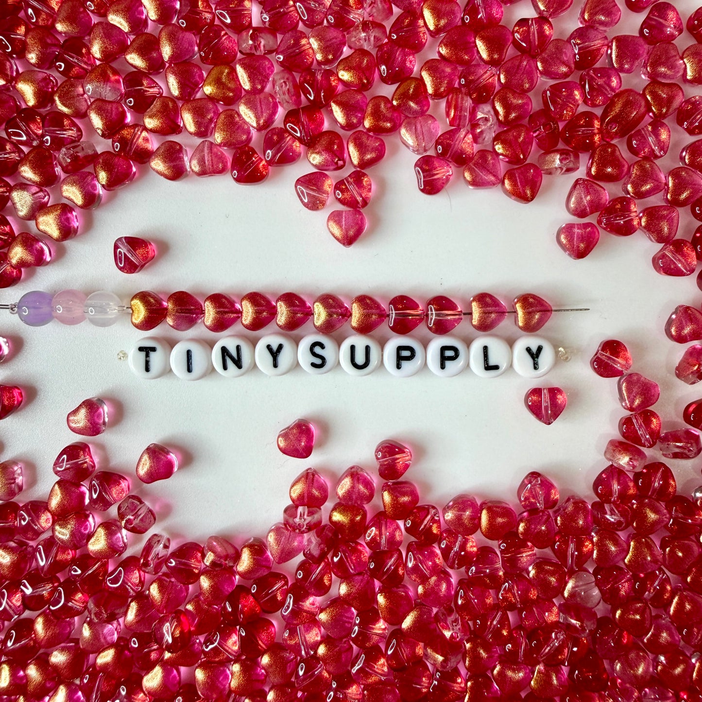 6MM Red Pink Colored Glass Heart Beads B07