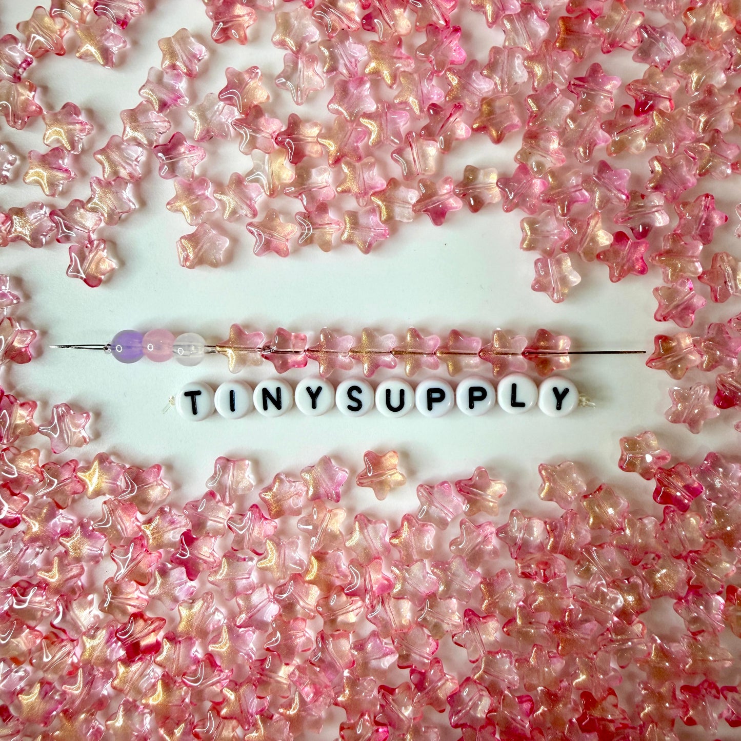 8.5MM Pink Colored Glass Star Beads E01