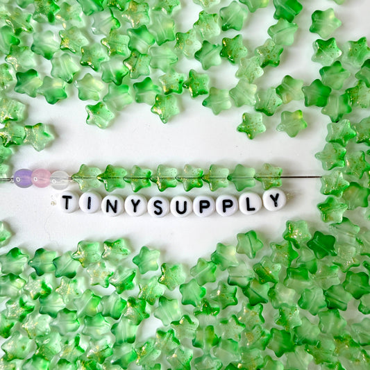 8.5MM Matte Light Green Gold Specks Glass Star Beads (AB3)