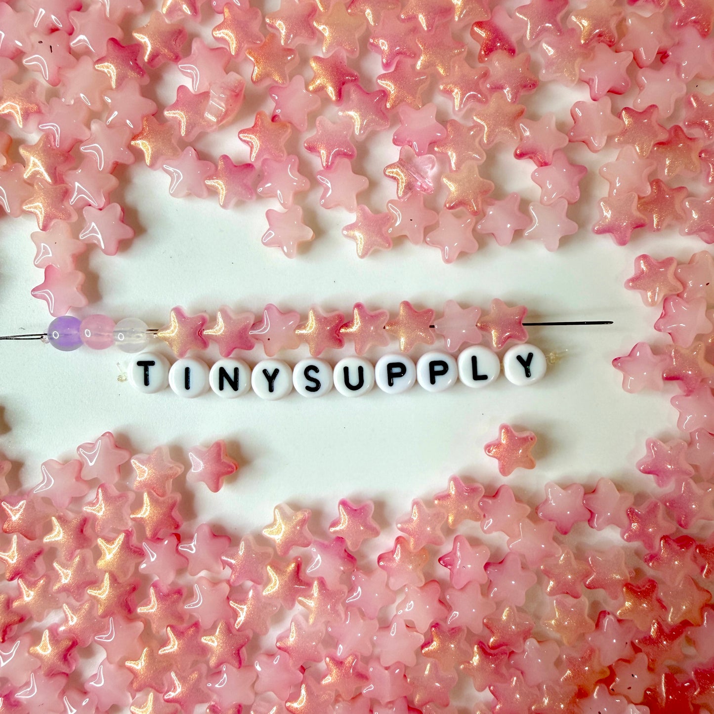 8.5MM Opaque Light Pink Gold Specks Glass Star Beads (AB11)
