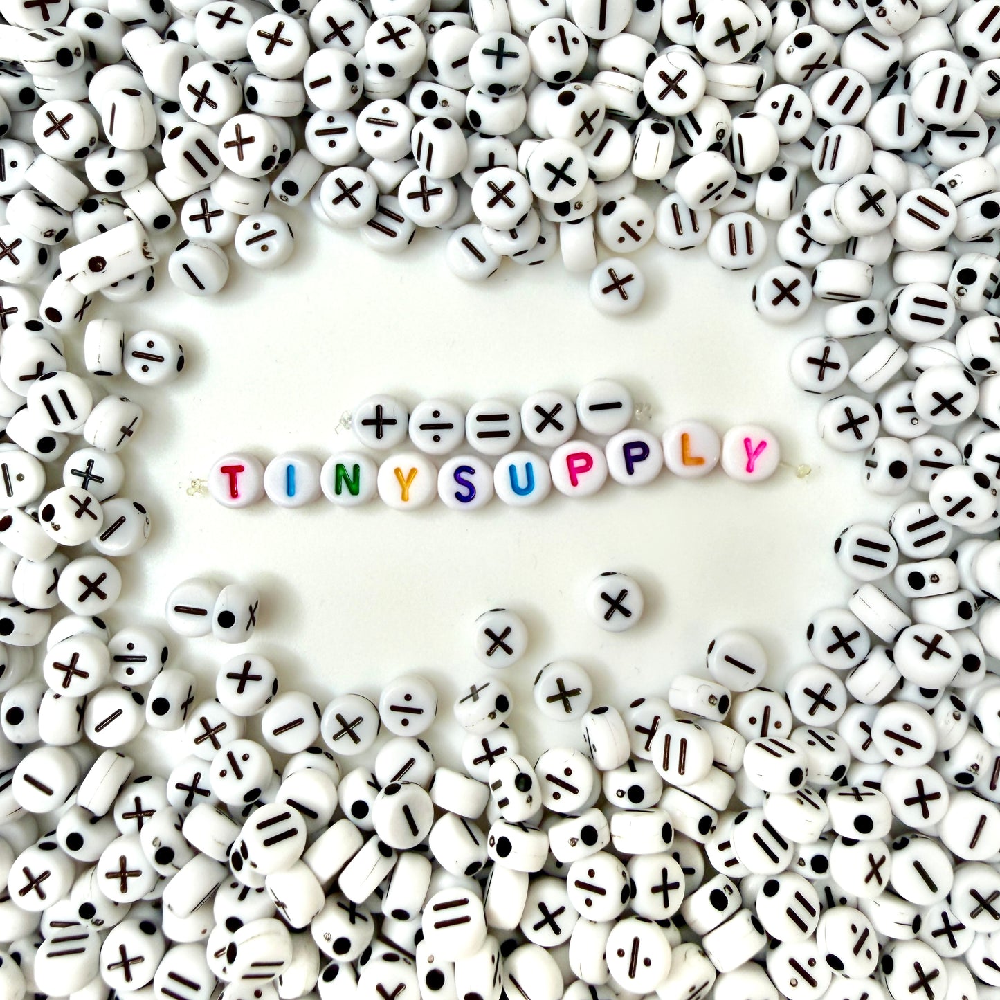 BULK 7MM White Flat Round Acrylic Mathematical Sign Symbol Beads