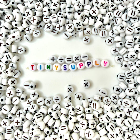 BULK 7MM White Flat Round Acrylic Mathematical Sign Symbol Beads