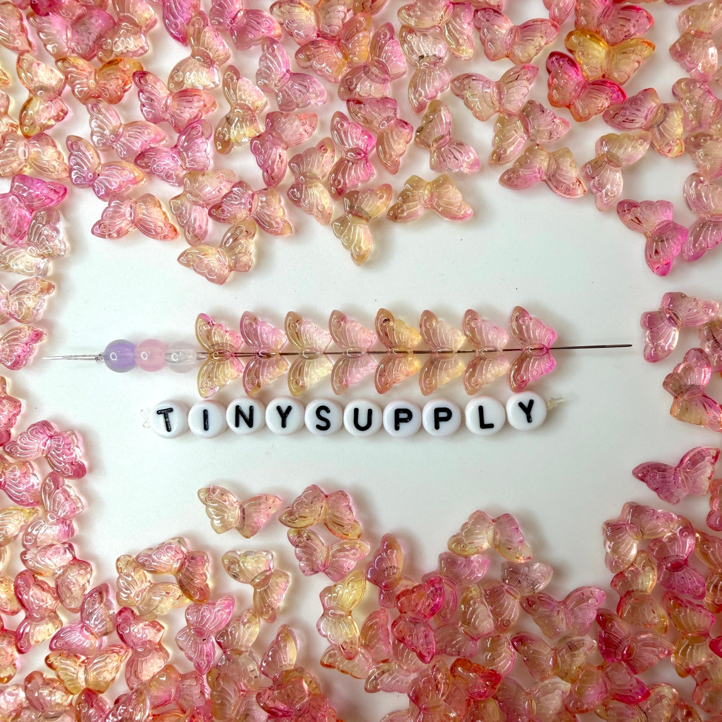 15MM Pink Yellow Butterfly Speckled Glass Butterfly Beads