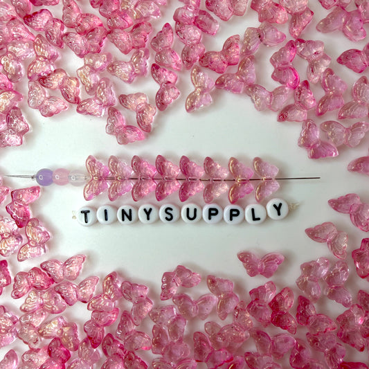 15MM Clear Pink w/Gold Specks Butterfly Colored Glass Beads