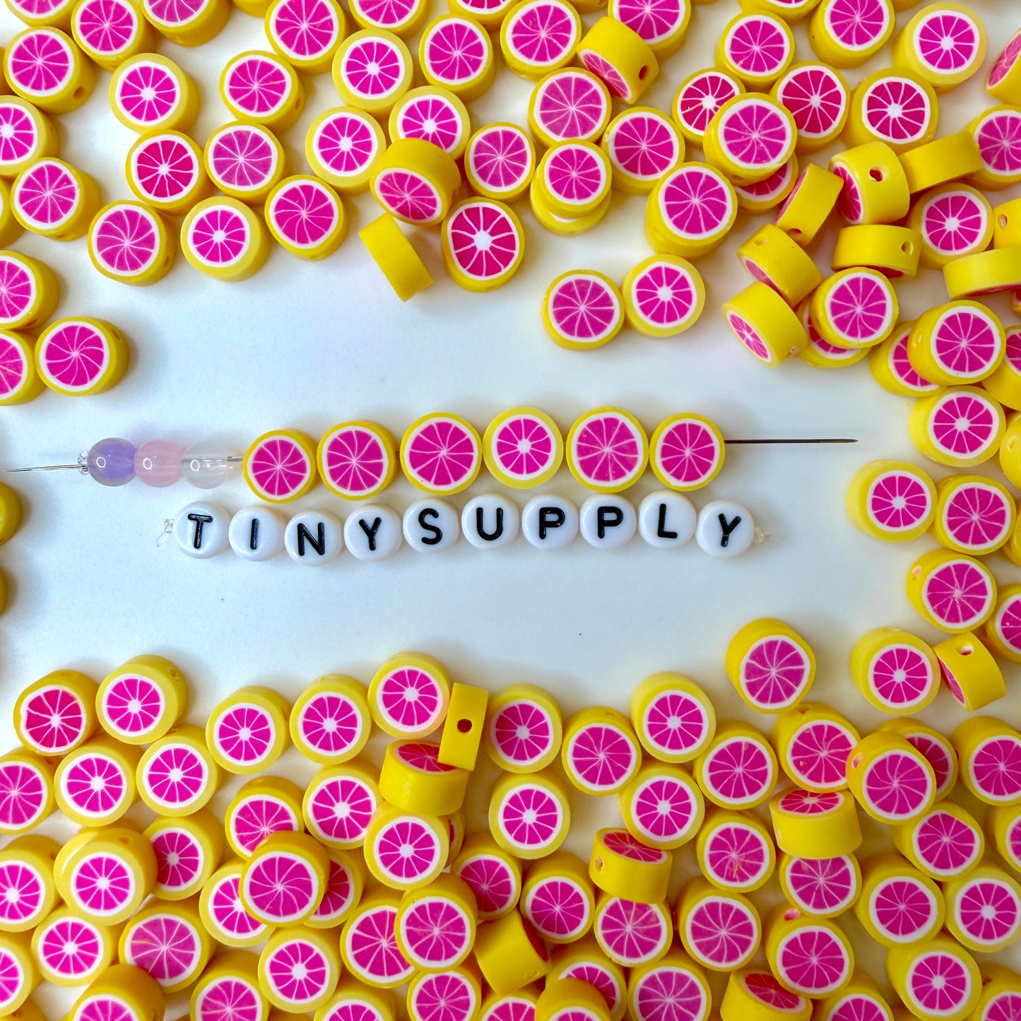 10MM Grapefruit Slice Themed Polymer Clay Beads