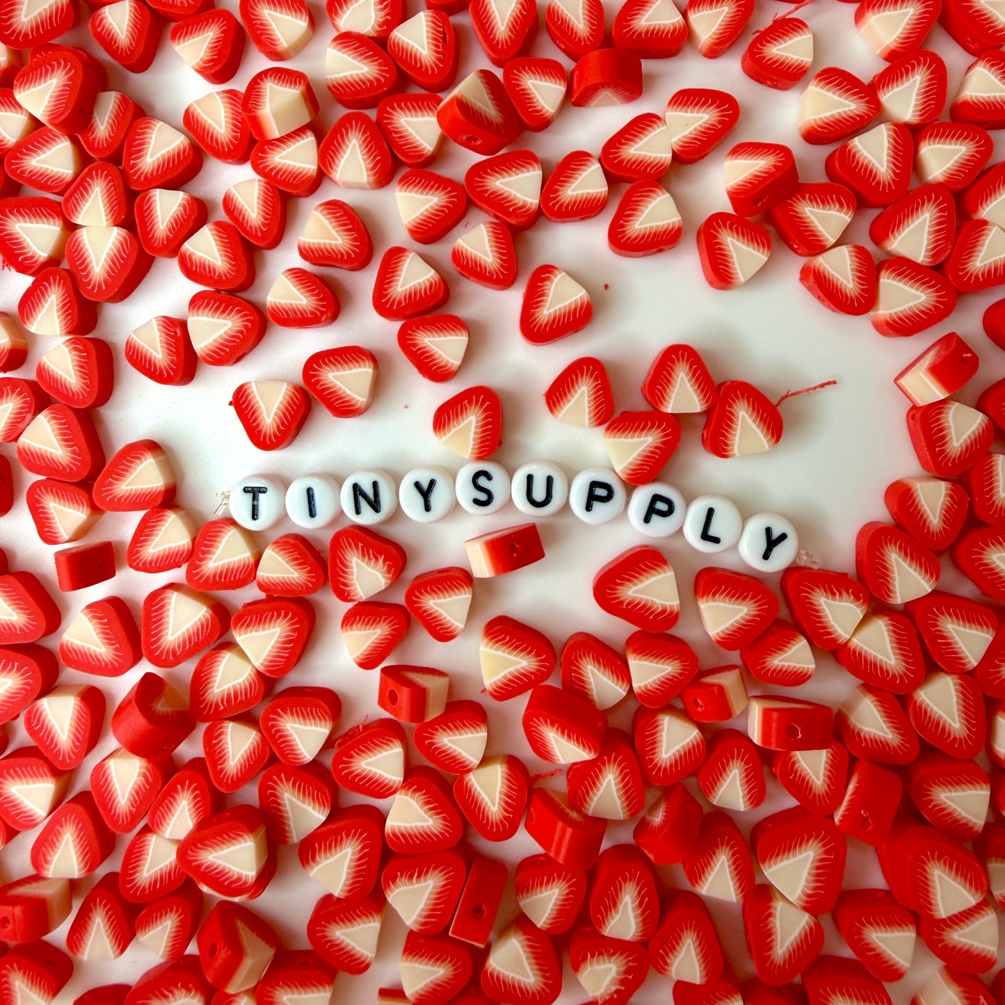 11MM Strawberry Slice Themed Polymer Clay Beads (11mm x 10mm, Hole: 1.6mm)