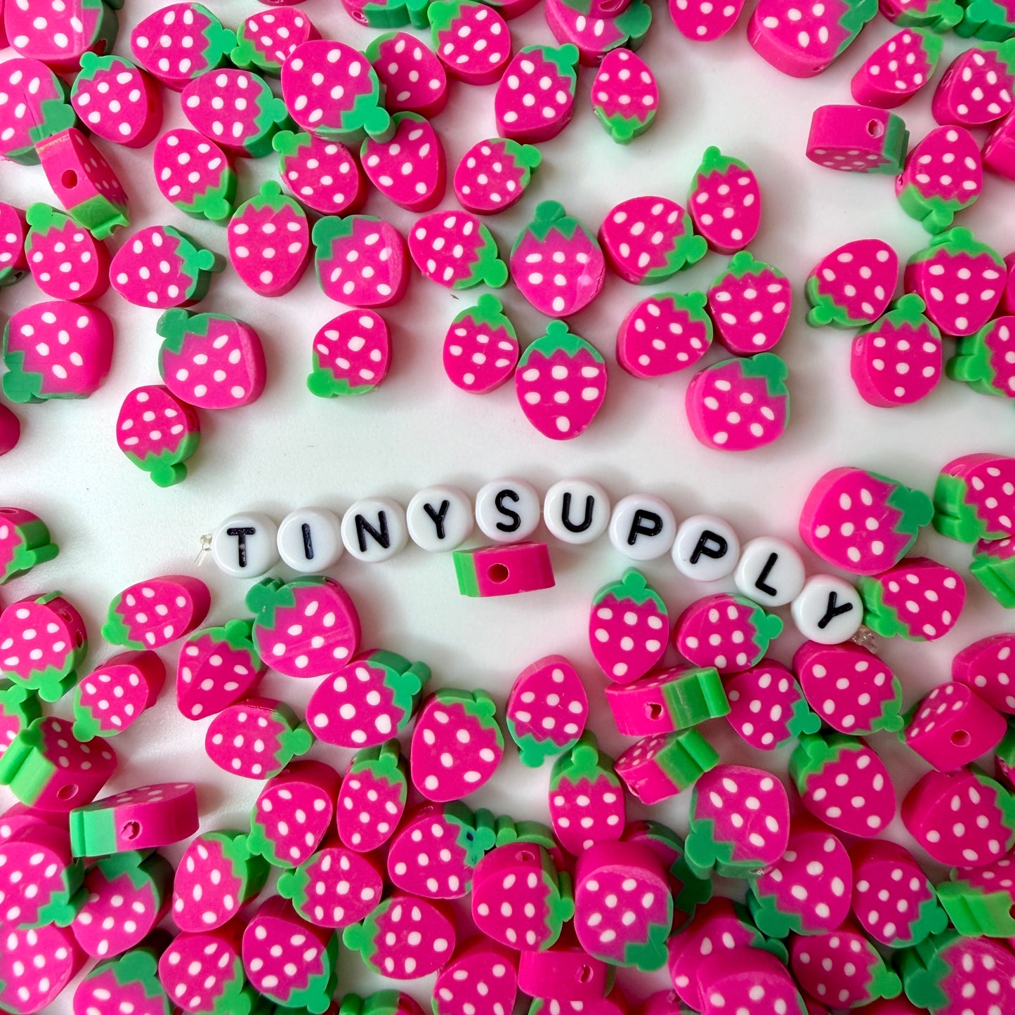 12MM Pink Strawberry Fruit Themed Polymer Clay Beads  (12mm x 10mm, Hole: 1.6mm)