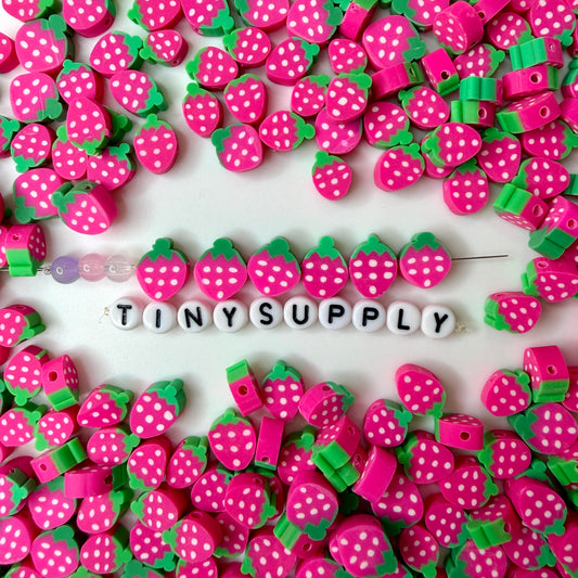 12MM Pink Strawberry Fruit Themed Polymer Clay Beads  (12mm x 10mm, Hole: 1.6mm)