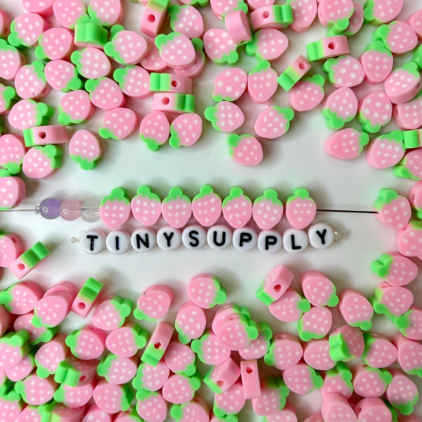 10MM Pink Strawberry Fruit Themed Polymer Clay Beads