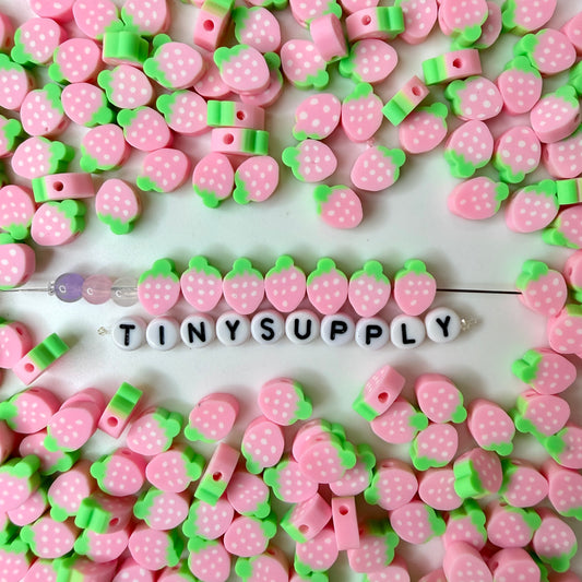 10MM Pink Strawberry Fruit Themed Polymer Clay Beads