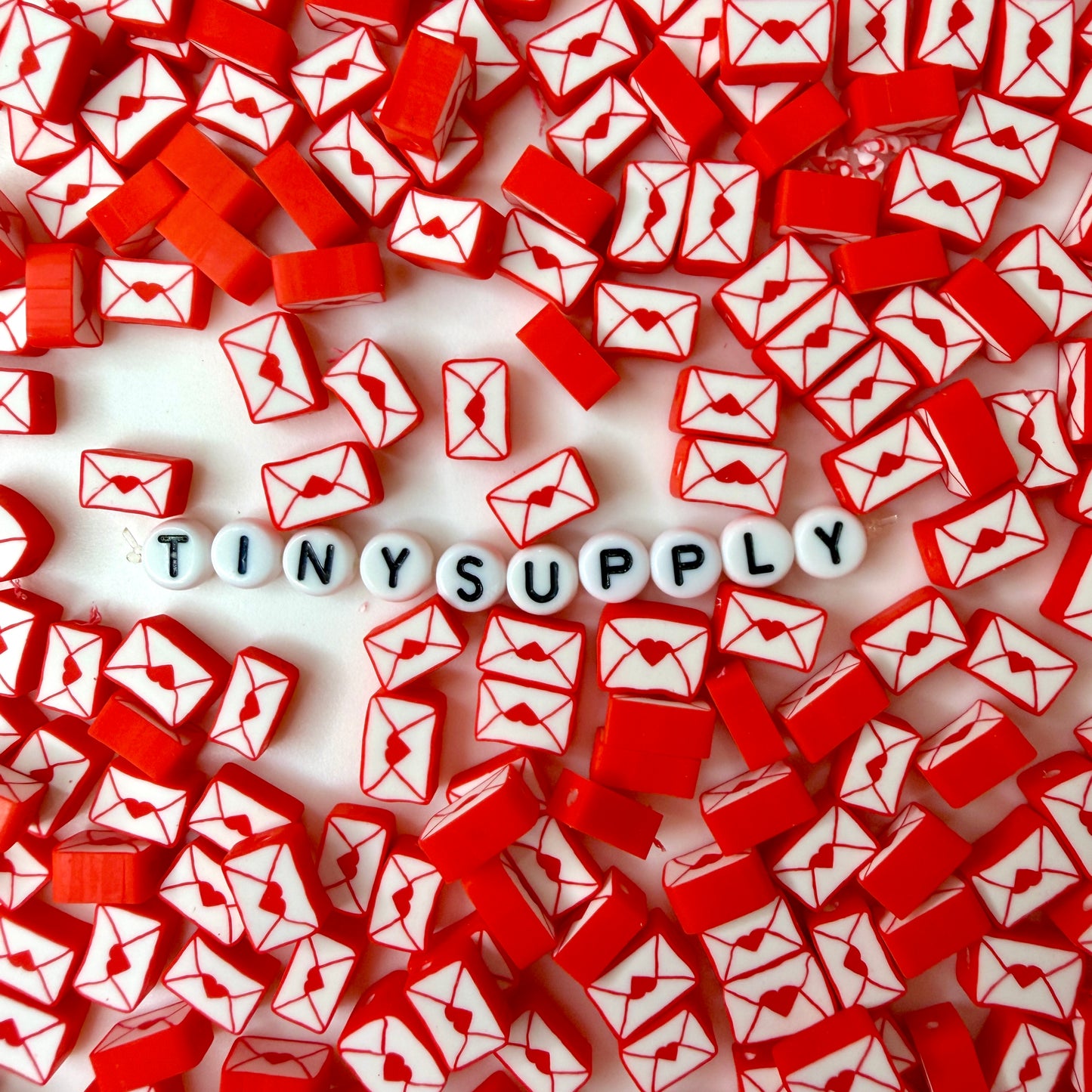 10.5MM Red Love Letter, Valentine's Day Themed Polymer Clay Beads