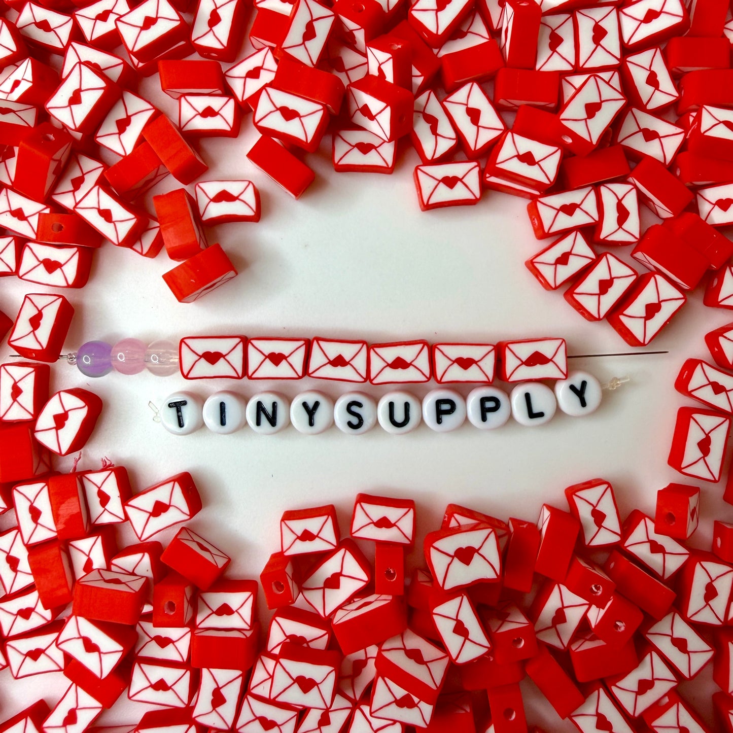 10.5MM Red Love Letter, Valentine's Day Themed Polymer Clay Beads