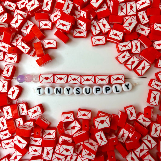 10.5MM Red Love Letter, Valentine's Day Themed Polymer Clay Beads