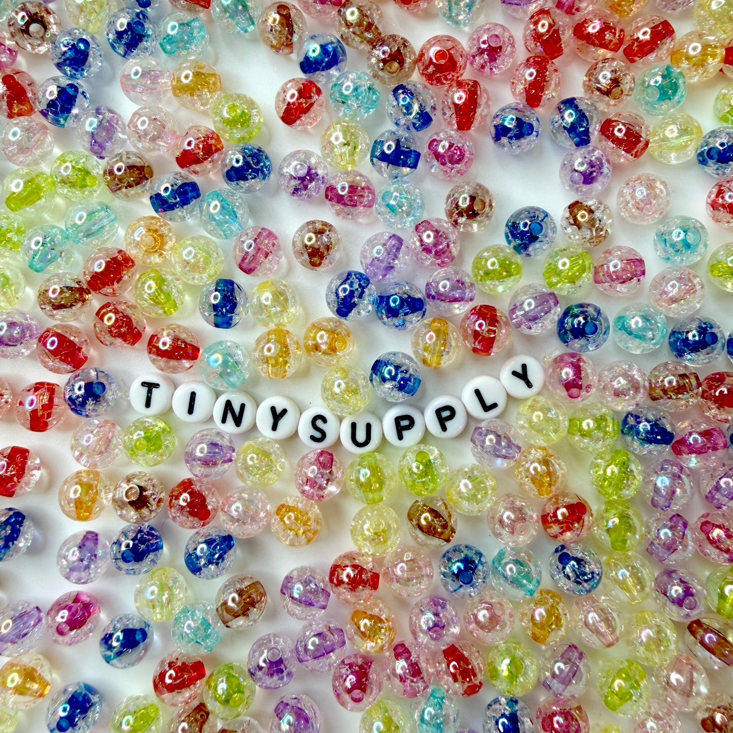 8MM Cracked Mixed AB Round Pearl-Colored Acrylic Beads