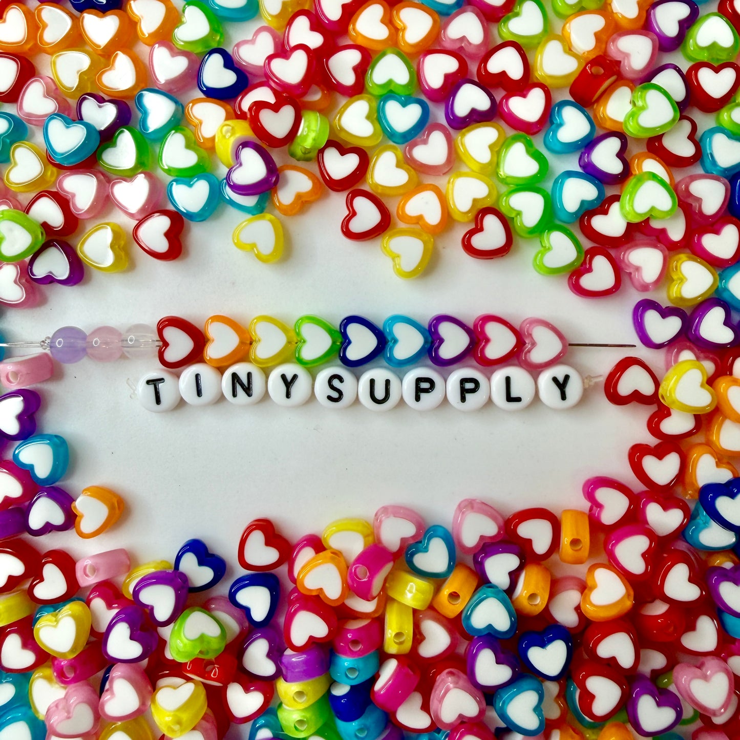 8MM Mixed Color with White Acrylic Heart DIY Spacer Beads with Vertical Hole