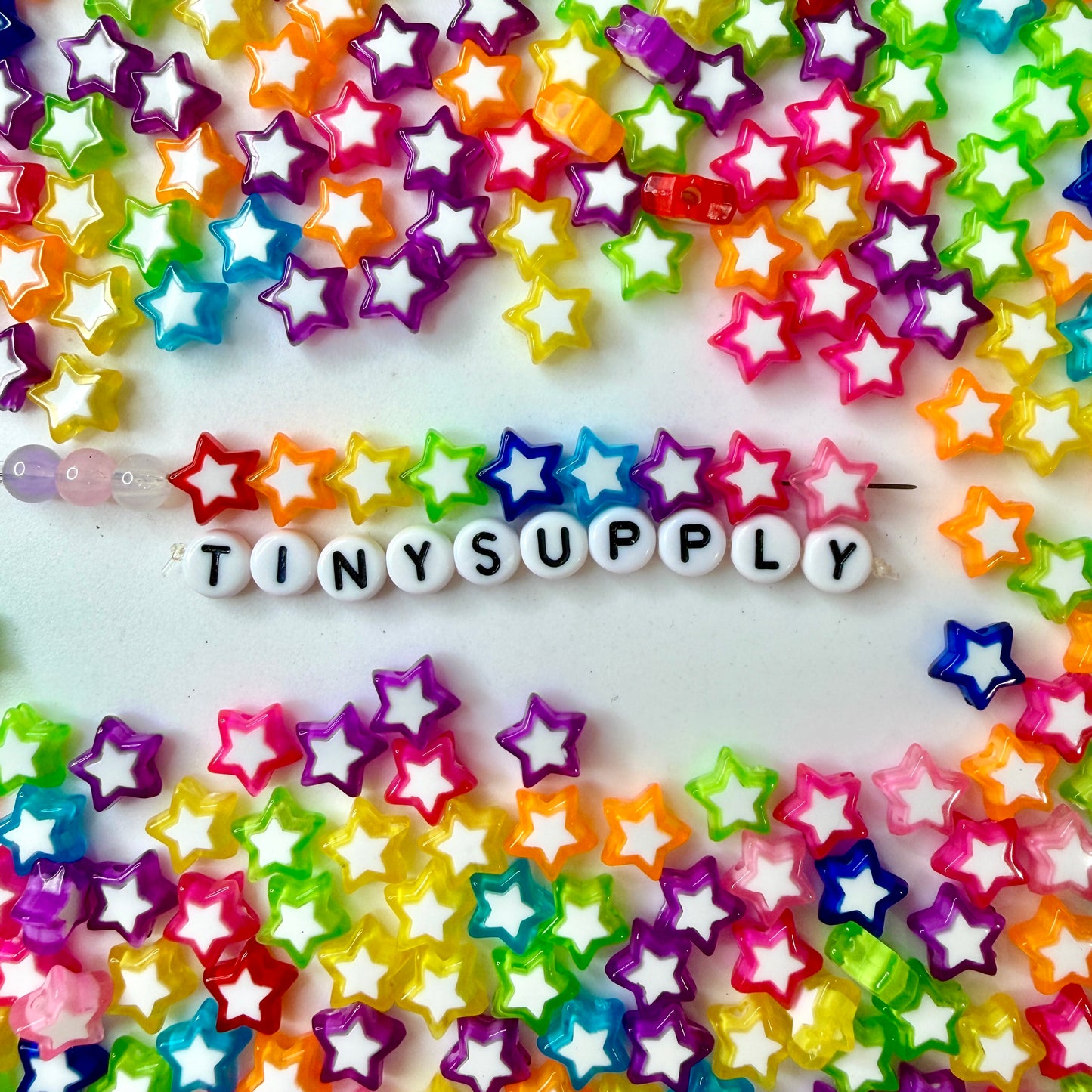 9MM Mixed Color with White Acrylic Star Spacer Beads