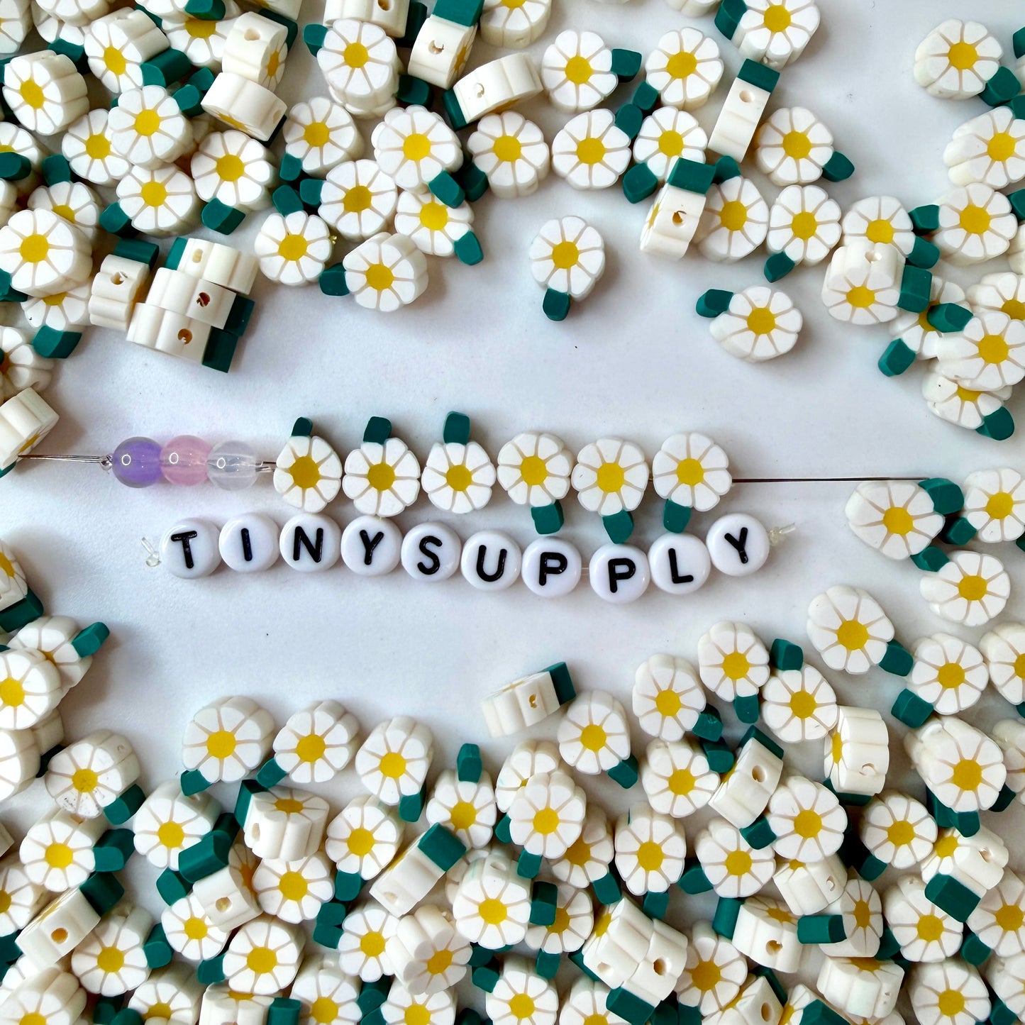 10MM White Daisy, Flower Themed Polymer Clay Beads