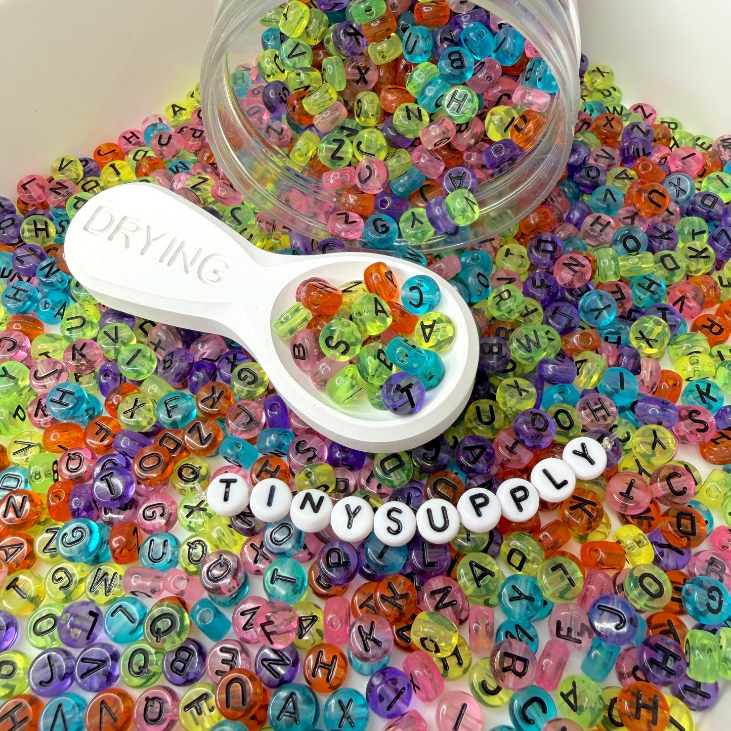 7MM Translucent Black Letter, Mixed Alphabet Acrylic Beads