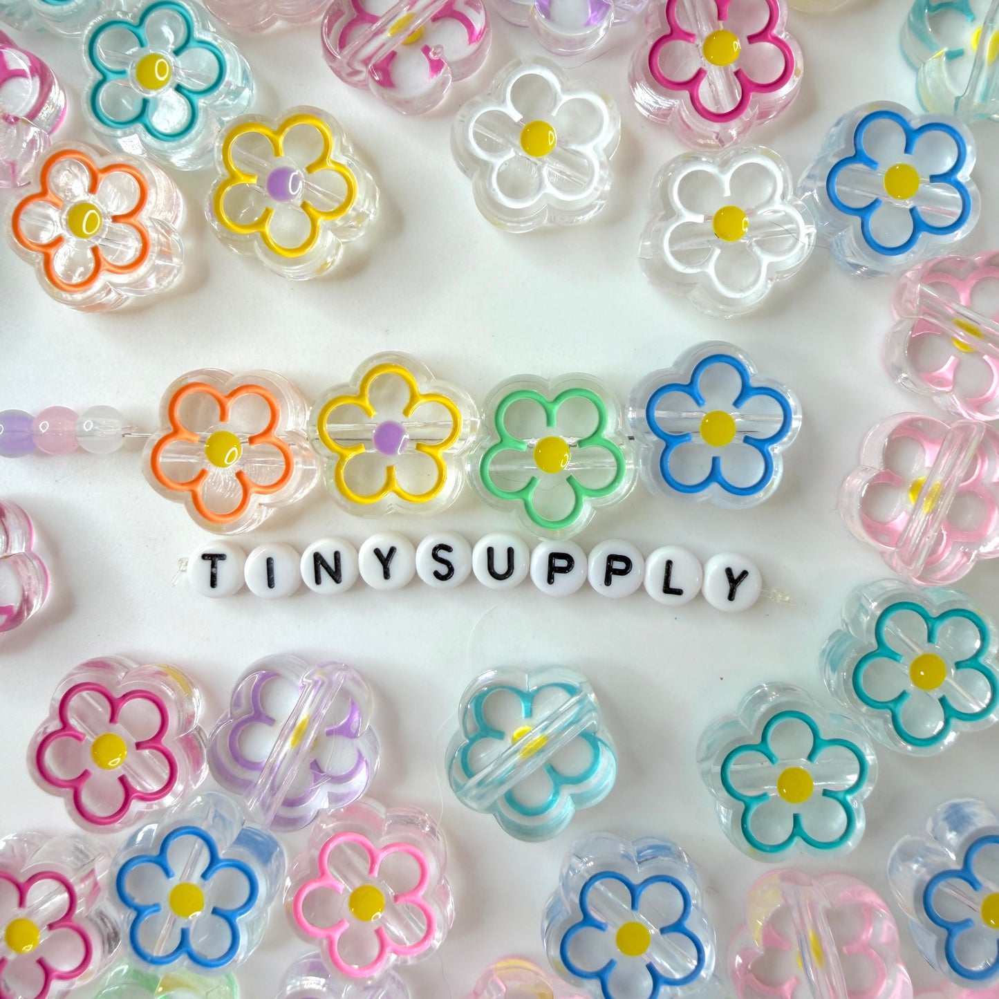 Chunky Flower Outline Enamel Acrylic Bead (19x19mm)