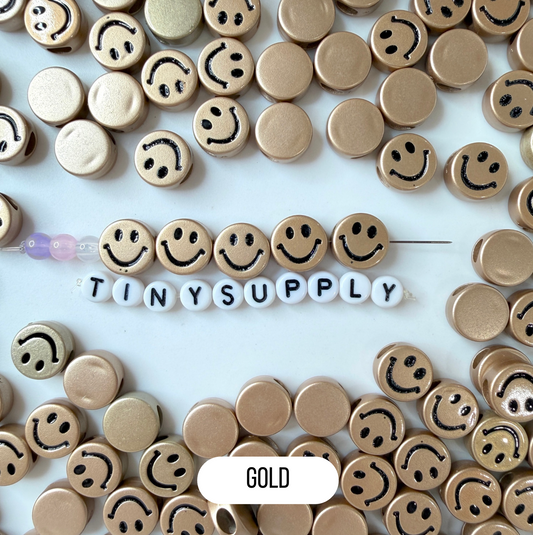 Chunky 12MM Silver, Gold, Yellow Acrylic Round Happy Face Bead (SINGLE SIDED)
