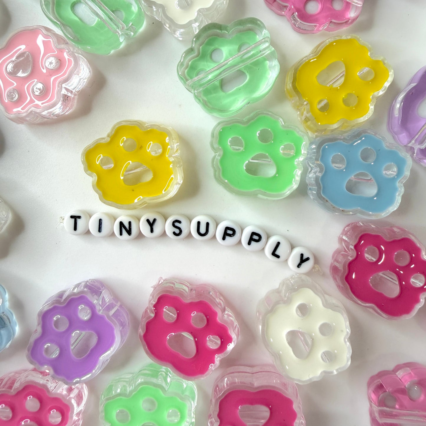 Chunky Transparent Mixed Color Cat Paw Themed Enamel Acrylic Bead